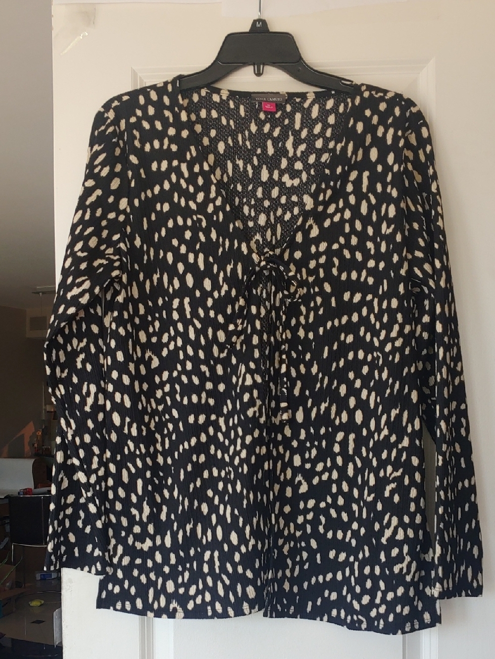Vince Camuto Black and Cream Animal Print Tie-Front Jacket